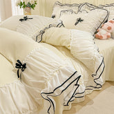 IHOUSTRIY Kid's Duvet Cover Twin Size, Ruffle Beddding Set with Bowtie, 2 Pieces Comforter Cover Set with Zipper Closure, Girl Bedding with Pillowcase - Cream Yellow, Twin - Like New